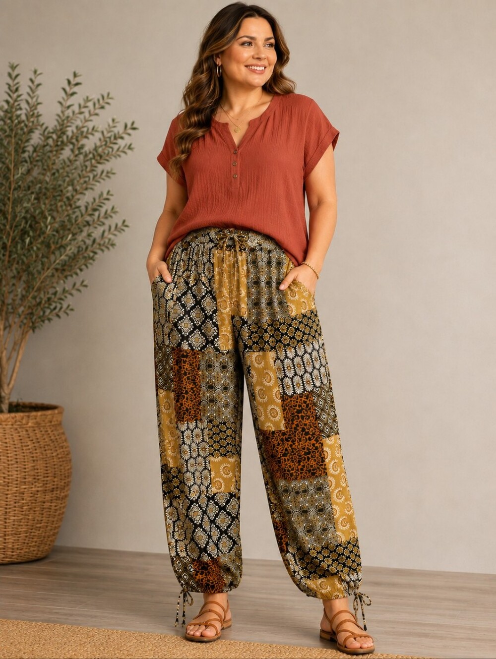 Royalty For Me Collection patchwork boho pants, size 2X, new with tags.